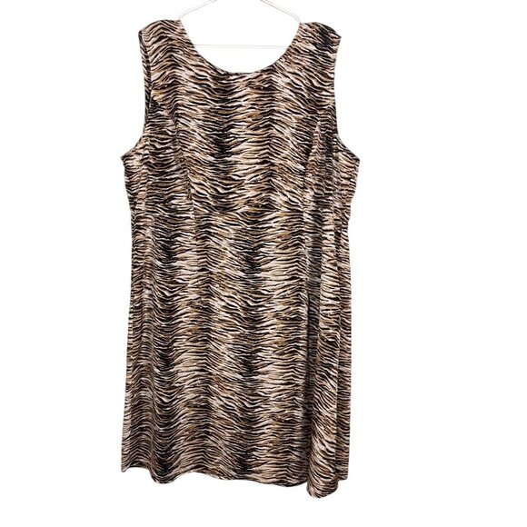 Vintage Animal Print Midi Dress 16 Brown Safari Neutral Old Money Classic Chic - Picture 1 of 8